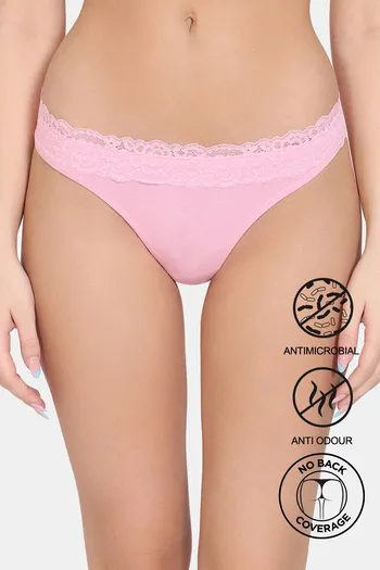 Buy Zivame Anti-Microbial Low Rise Zero Coverage Thong - Prism Pink